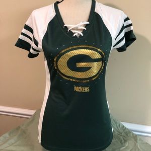 Ladies Green Bay Packers Sparkly Mock Jersey